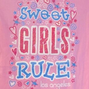 🐶 3/$15. Sweet Girls Rule, Los Angeles, pink tee